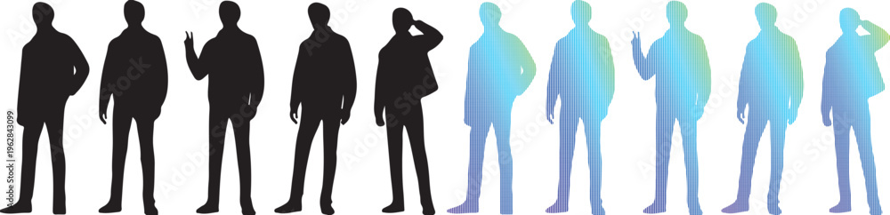 Fototapeta premium Male silhouette set, 10 man vector icons, person shapes