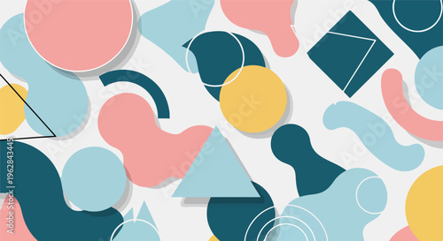 Modern abstract design showcasing various colorful shapes with shadows