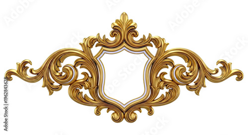 Ornate Gold Scrollwork with Shield Frame
