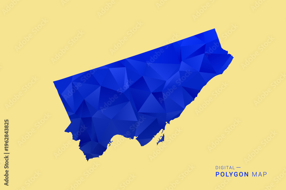 Obraz premium Toronto Map - Low poly polygon map in deep blue gradient on soft beige background, modern minimal geometric design, clean abstract vector illustration with faceted triangulated style.