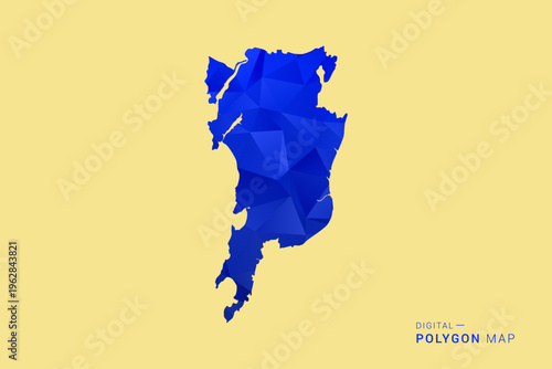 Mumbai Map - Low poly polygon map in deep blue gradient on soft beige background, modern minimal geometric design, clean abstract vector illustration with faceted triangulated style.