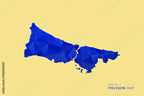 Istanbul Map - Low poly polygon map in deep blue gradient on soft beige background, modern minimal geometric design, clean abstract vector illustration with faceted triangulated style.