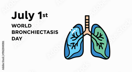 Illustration of lungs with bronchiectasis awareness text on white background for World Bronchiectasis Day.