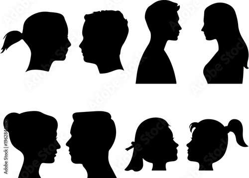 People profile silhouettes, human head vector icons set
