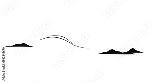 Stylized black silhouette of rolling hills and a gentle curve under a vast white expanse.
