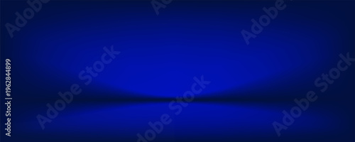 Blue studio gradient background. Abstract empty room backdrop. 3d vector cool light texture. Luxury neon lights limbo bg. Dark festive color bg. Modern photo studio spotlight glow podium gradation