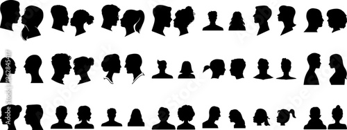 People profile silhouettes, 40 head icons, avatar set