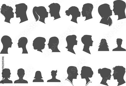 Couple profile silhouettes, 13 pairs of man and woman