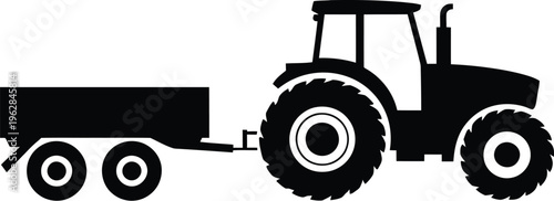 Black silhouette of a tractor pulling a trailer  vector 