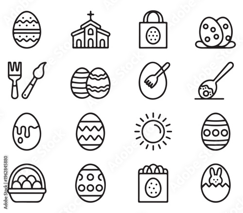 Easter Eggs and Symbols Line Icons