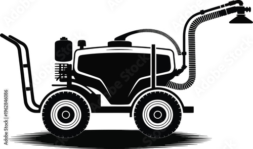Black silhouette of a sprayer machine with hose and nozzle  vector 