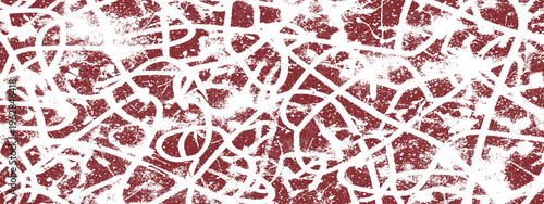 Red distressed texture with white scribbled lines and splatters, abstract grunge background, chaotic paint strokes, hand painted
