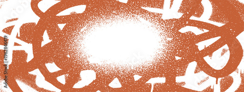 Orange spray paint paint effect with circular pattern on white background, abstract graffiti art texture, hand painted