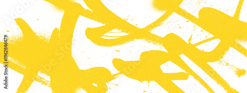 Abstract yellow spray paint strokes and splashes on white background, energetic and dynamic design, organic shapes, creative graphic element, brush stroke