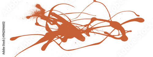 Orange paint splatters and thin lines, abstract chaotic ink splash artistic element for dynamic backgrounds and creative designs