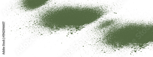 Olive green spray paint splatter effect on white background, abstract textured element for grunge graphic designs and backgrounds