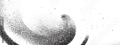 Dynamic black spray paint swirl and grunge texture vector abstract ink stroke design element on white backdrop with abstract curve