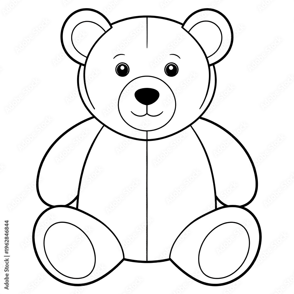 Fototapeta premium Black and white illustration of a cuddly, simple teddy bear, front view