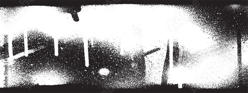 Horizontal black grunge border with white paint drips and gritty spray texture for edgy graphic design elements with graphic element