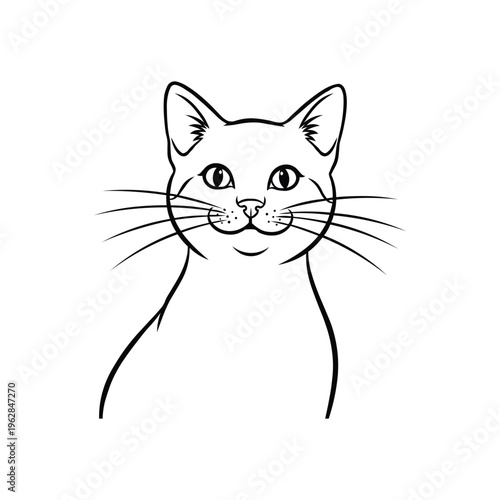 Cute cat face line art illustration simple minimalist black and white vector icon for pet and animal design