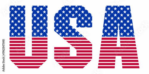 Photos Bold USA typography with American flag stars and stripes pattern