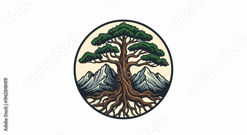 Tree with Extensive Root System Illustration.