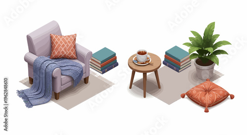 Miniature Armchair with Pillow and Blanket.