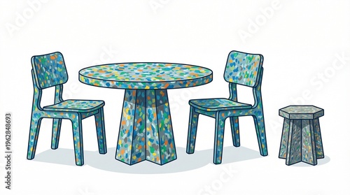 A colorful table and chairs arrangement indoors in a Lifestyle setting with Furniture