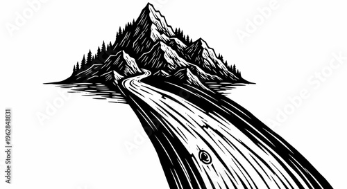 Mountain Peak with Road Leading Upwards.