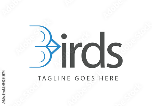 Birds logo with blue stylized letter B and modern typography tagline placeholder clean vector design for brand identity