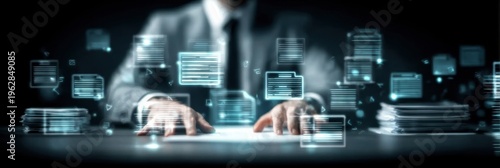 A professional sorts through the paperwork, ensuring the management of every document and file aligns with the strict office organisation.