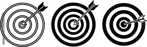 Three archery targets with arrows in black and white