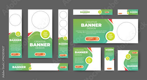 Set of blank abstract design banner template with green shapes. Vector abstract design banner web template.