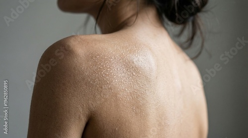 Wallpaper Mural The illusion of condensation on smooth skin near the shoulder blade, suggesting a fresh, hydrated skincare texture, captured in macro detail with soft, misty lighting. Torontodigital.ca