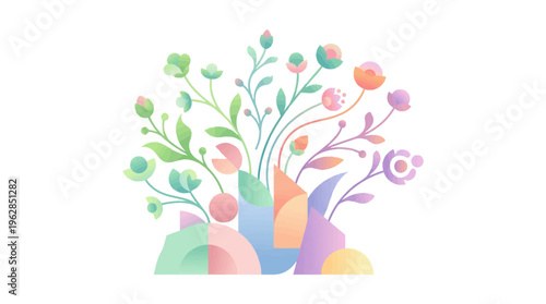 Colorful abstract floral arrangement in a vibrant vector graphic illustration design