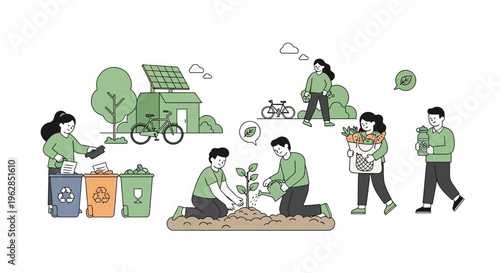 People engaging in eco friendly practices for a sustainable future together