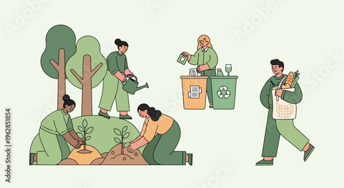 People engaging in eco friendly activities for a sustainable future together