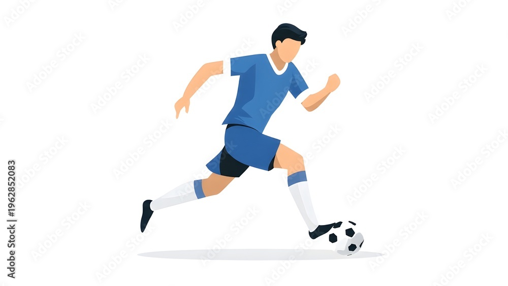 Obraz premium Minimalist Illustration of a Faceless Soccer Player in Action, Simple Cartoon Footballer Silhouette, Universal Sport Concept for Web and Graphic Design