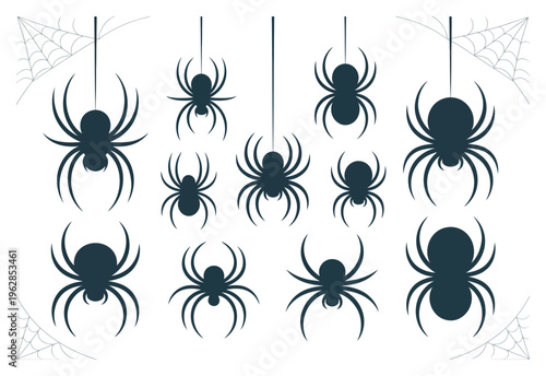 Black Spider Silhouette Vector Illustration Set