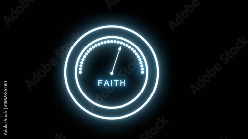Religion concept animation. Abstract hate meter showing high levels of faith. Dynamic increasing gauge. Abstract indicator built in soul word. Neon glowing.
