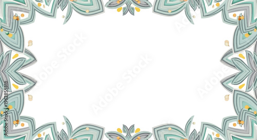 Abstract Mandala Border Frame with Teal, Grey, and Yellow Floral Pattern