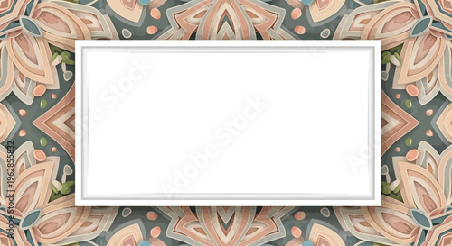Abstract Mandala Pattern Frame with Floral Motifs and Soft Pastel Colors