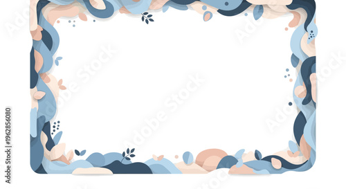Abstract Organic Border with Blue and Peach Shapes, Nature Inspired Frame