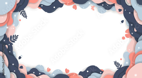 Abstract Organic Shapes Border Frame with Delicate Leaves and Dots