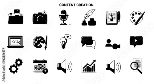 Modern Flat Design Icons Set for Content Creation and Digital Marketing