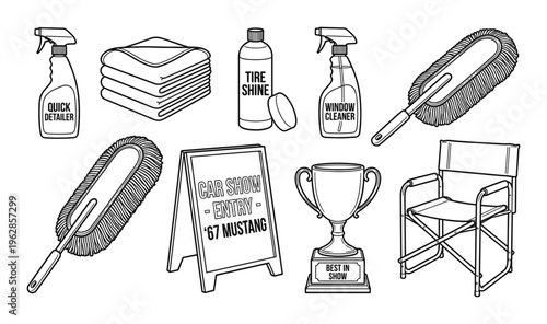 Automotive car care show accessories set including detailing products and awards