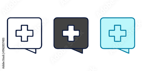Medical Consultation Speech Bubble with Health Plus Sign Icon Vector set in multiple editable styles