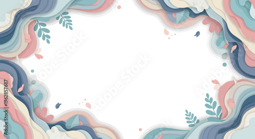 Abstract Pastel Swirls and Leaves Border - Soft Organic Shapes Frame
