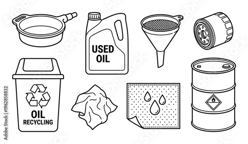 Automotive maintenance and disposal of used oil and filters illustration