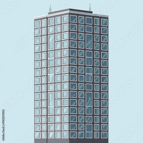 Pixelated illustration of a tall building with many windows